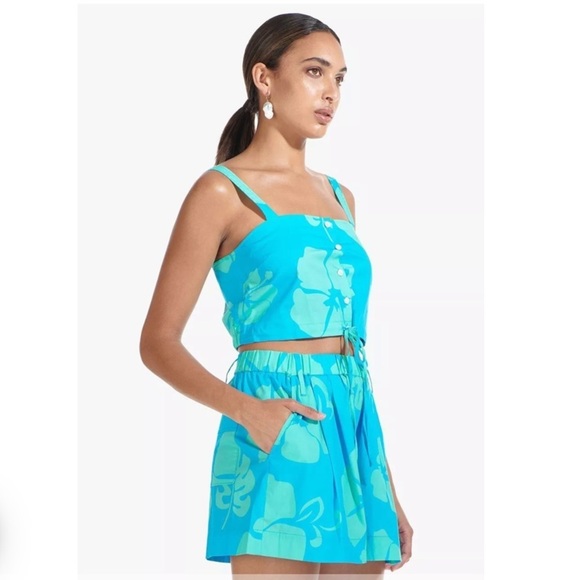 STAUD | Sage Blue Hibiscus Tie Waisted Shorts Size 4 - Picture 10 of 14